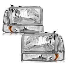 FOR 99-04 FORD F250 F350 SUPER DUTY CHROME HOUSING AMBER CORNER HEADLIGHT LAMPS
