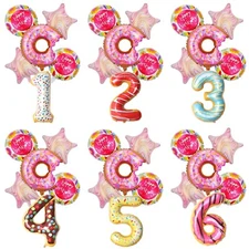 6pcs Pink Donut Number Foil Helium Balloon Set 40" Baby Shower Birthday Party