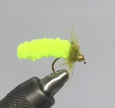 One Dozen (12) - Tungsten Beadhead Mopfly - Chartreuse