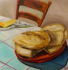 ORIGINAL BREAD Still Life OIL Painting  JMW Art John Williams Impressionism