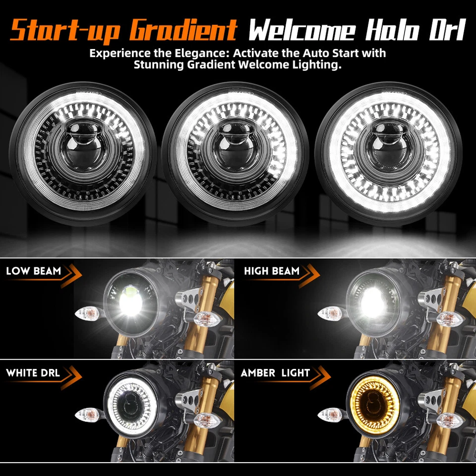 E-Geprüft 5,75 Zoll LED Scheinwerfer Start-up Halo für Harley Indian Triumph - Bild 2 von 4