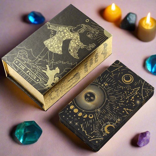 Beginner Tarot Deck With Meaning Keywords, Silver Black Gold Foil Premium Cards - Picture 4 of 14