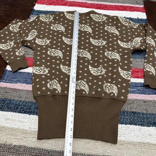 1990s Anne Klein II 100% Wool Crew Neck Sweater Women Med Paisleys Elastic Waist - Picture 8 of 11