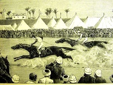 Cairo Egypt THE HORSE RACES JOCKEYS 1882 Antique Engraving Art Print Matted