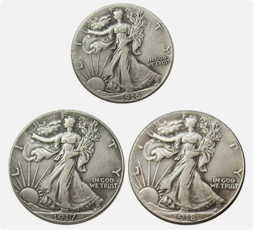 Bulk Lot of 3 1916-1918-S Half Dollar Walking Statue of Liberty Silver