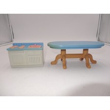 Little Tikes Grand Mansion Dollhouse Kitchen Sink Stove and Dining Table Blue