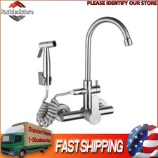 Commercial Kitchen Wall Mounted Sink Tap Stainless Steel Faucet Mixer 360 Swivel