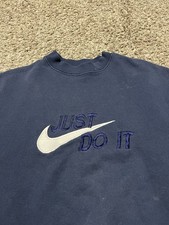 Vintage 90 s Nike Big Logo Just Do It Blue Crew Neck Sweatshirt Size XL Rare Vtg