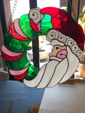 Large 14" Leaded Glass Santa Suncatcher