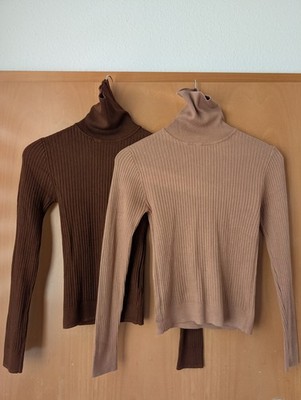 2x Primark Rollkragen Pullover Gr. 2XS Hellbraun + Dunkelbraun Feinstrick Set