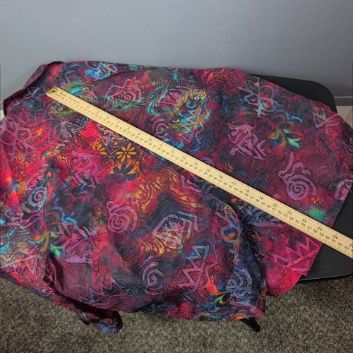 Chico's 1 Md Linen Blend Colorful Batik Print Sheer Button Up Blouse Bold Layer - Picture 7 of 9