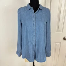 DR2 by David Rainn Chambray Button Down Shirt Blue Long Sleeve Tunic Size M NWT