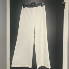 Vintage 70s Wide Leg Pants with elastic waist white with pattern Size Small