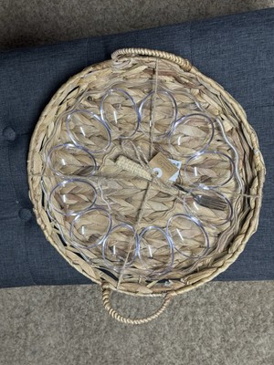 Mud Pie Woven Acrylic Deviled Egg, tray 2 1/2'' x 13 3/4'' dia | fork 6 3/4'' Brown