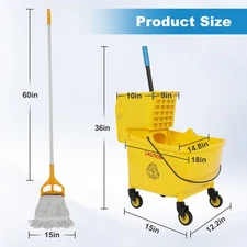 35 Quart Commercial Mop Bucket with Industrial Mop for Floor Cleaning,Yellow