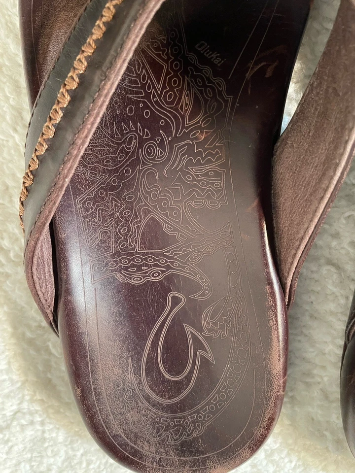 Мужские сандалии Olukai 10 M Mea Ola темно-яванские коричневые кожаные стринги шлепанцы пляжные - Изображение 3 из 4