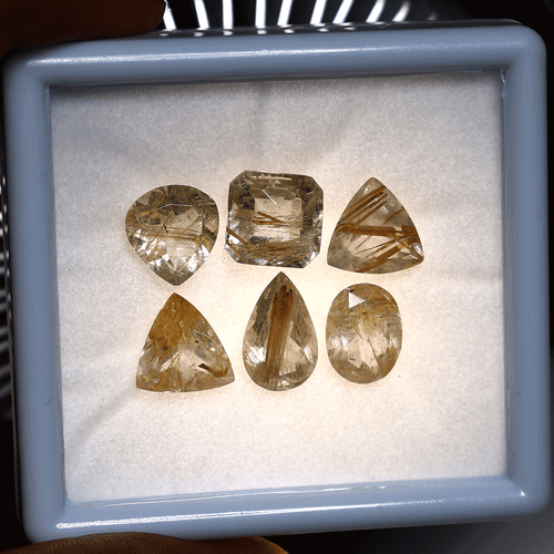 Venas doradas ~ Lote de 6 piedras preciosas corte facetado de cuarzo rutilado natural de 11 mm-14 mm - Imagen 7 de 14