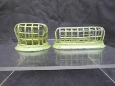 2 VTG Green Cage Flower Frogs Beagle Mfg 3" Vogue No. 62, 5x2.5" Oval No. 74