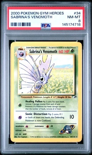 2000 POKEMON GYM HEROES #34 SABRINA'S VENOMOTH PSA 8