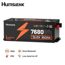 7680Wh 48V 150Ah LiFePO4 Lithium Golf Cart Battery Metal Smart 200A BMS Solar RV