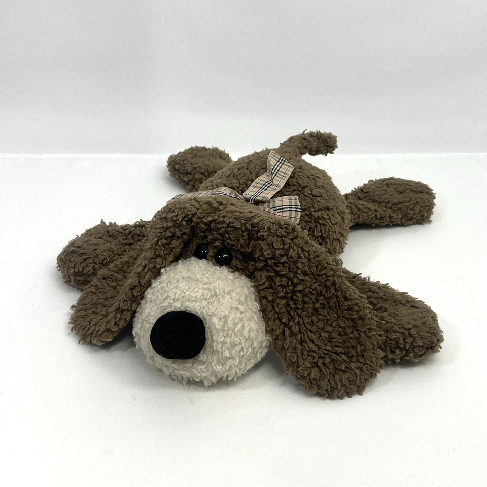 动物冒险小狗毛绒棕色 15 英寸软毛毛茸茸的卷发格子丝带 2001 — 第 2/4 张图片