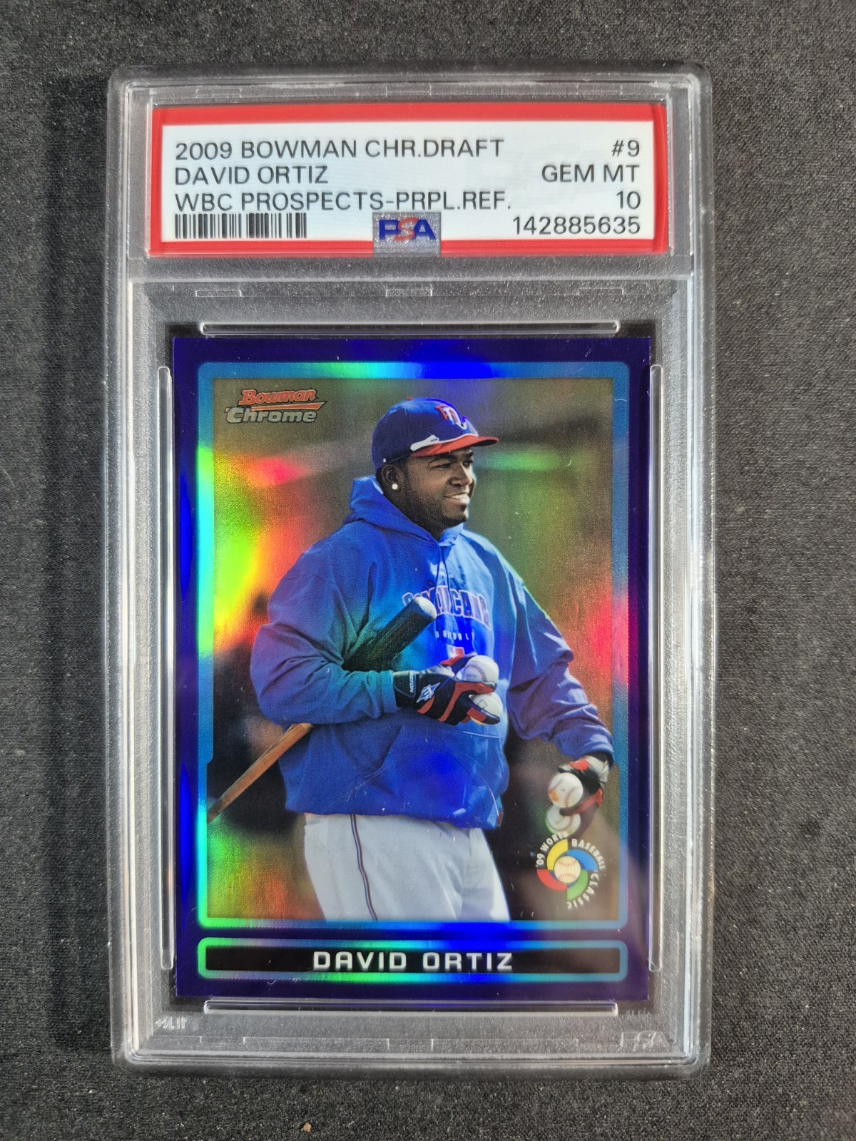 2009 Bowman Chrome Draft Picks David Ortiz Purple Refractor PSA 10 GEM Pop 2 view 1