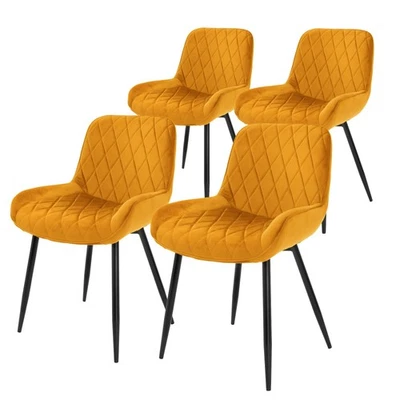 Set de 4 chaises de salle à manger rembourrée en velours fauteuils en moutarde - Photo 1/4