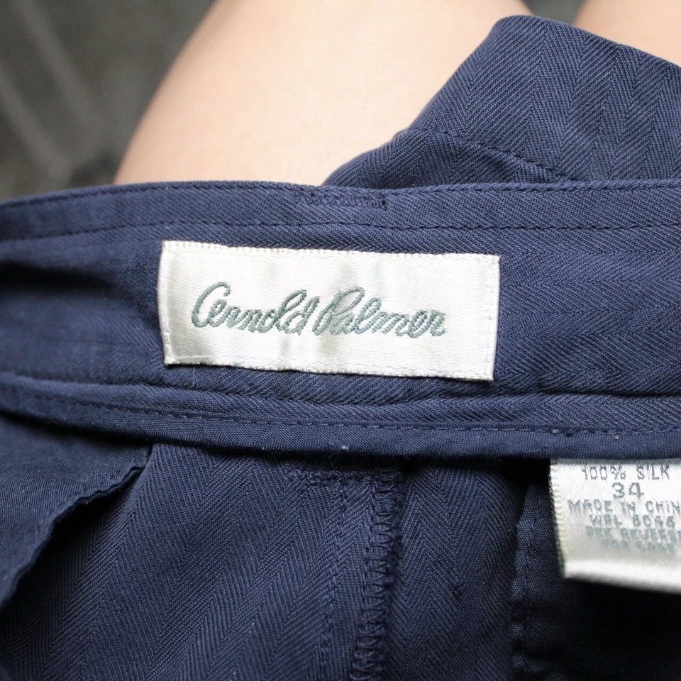 Pantalones Cortos De Seda Arnold Palmer De Colección Para Hombre Talla 34 Azul Marino Plisados Bolsillos Años 90 Foto 3 de 4