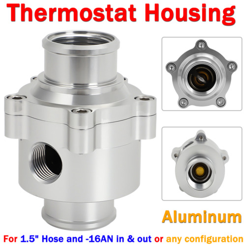 Aluminum Inline Thermostat Housing & Sensor Port For 1-1/2" Hose 1.5" -16 Silver - Picture 1 of 11