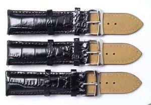 3Pcs 24mm Brown Croco Embossed Leather Replacement Men Watch Band Silver Buckle