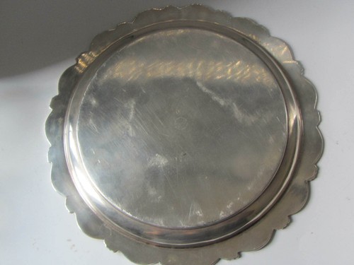 Antique Serving 10.5" Plate Quadruple Plate Hard White Metal LLO - Picture 7 of 8