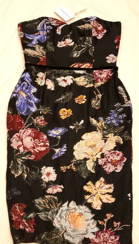 Marchesa Notte Floral Jacquard Strapless Midi-Dress Sz-8 Black - Picture 15 of 16