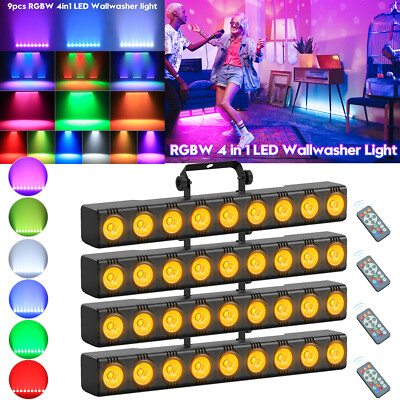 4PCS RGB Wall Wash Light Bar 9 LED DMX Stage DJ Beam Lighting Disco Party Effect