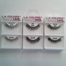False Eyelashes L.A. Colors Set of 3 Styles,  Black, Adhesive not Included 