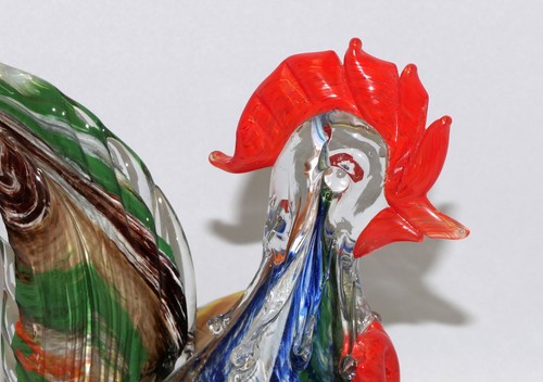 Murano Glas Hahn mundgeblasen Klarglas mehrfarbige Einschlüsse H. 21,0 cm - Bild 3 von 17