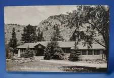 1950s POUDRE CANYON CO Arrowhead Lodge CONOCO GAS PUMP Real PHOTO Postcard RPPC