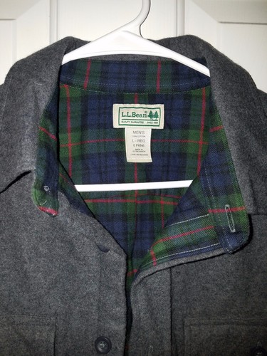 L.L Bean Classic Wool Green Flannel Lining Jacket Men's Large Grey - Picture 3 of 7