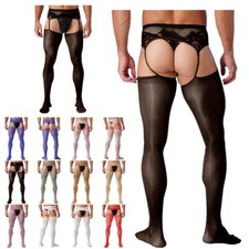 US Men's See Through Cut Out Crotchless Pantyhose Stretchy Thigh High Stockings