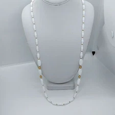 Vintage White Glass Bead Necklace Milk Glass?