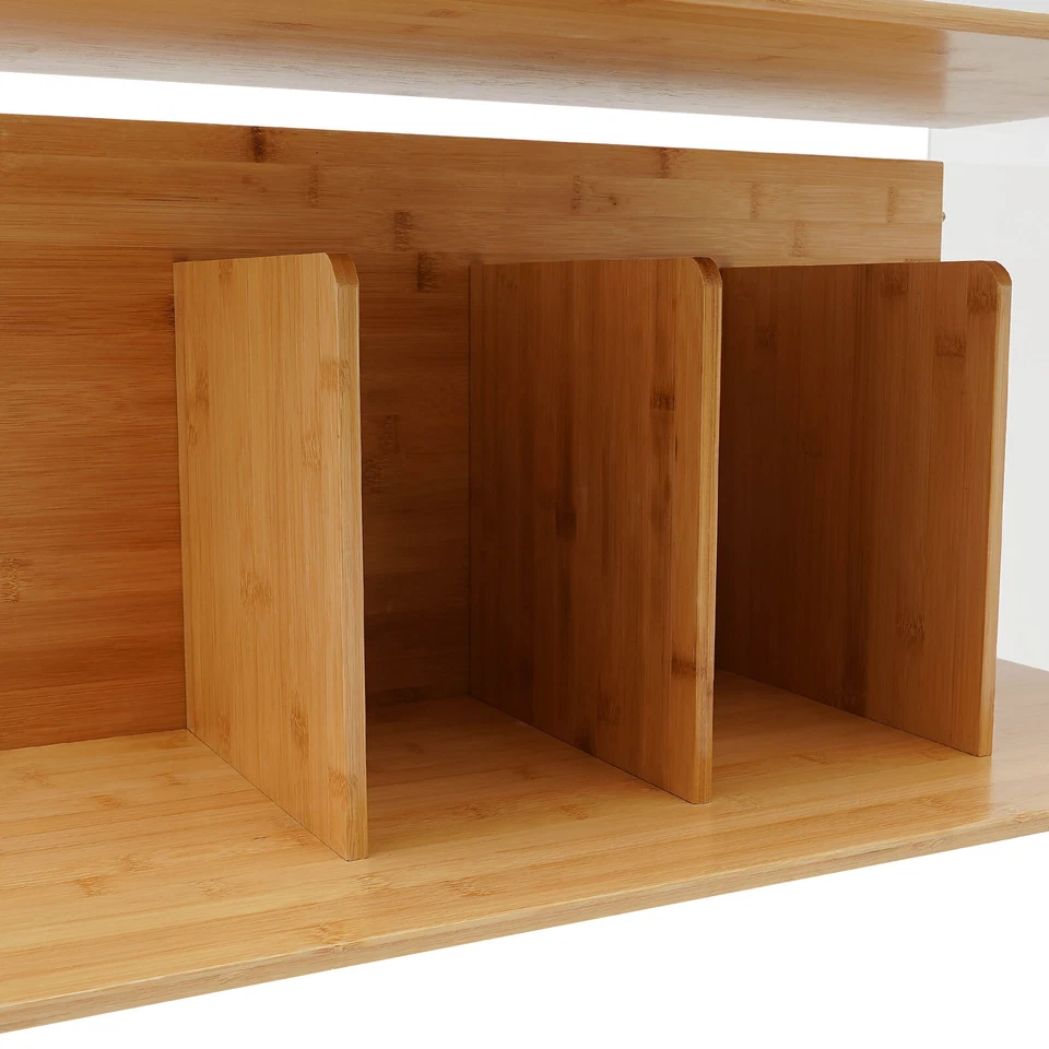 Mesa auxiliar de acrílico y bambú mesa auxiliar moderna de 3 niveles con cuatro ruedas EE. UU. Foto 4 de 4