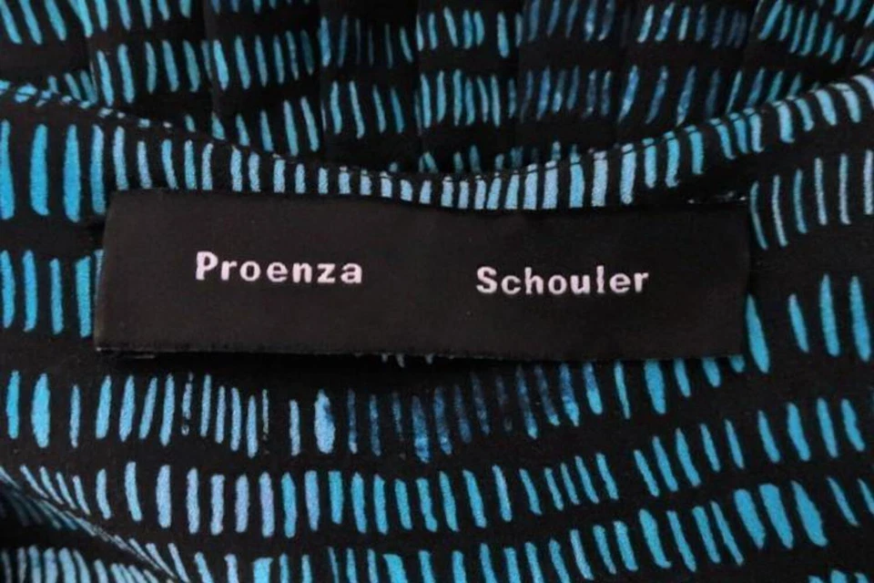 Proenza Schouler 连衣裙蓝色抽象印花丝绸尺寸 2 荷叶边短袖 — 第 3/4 张图片