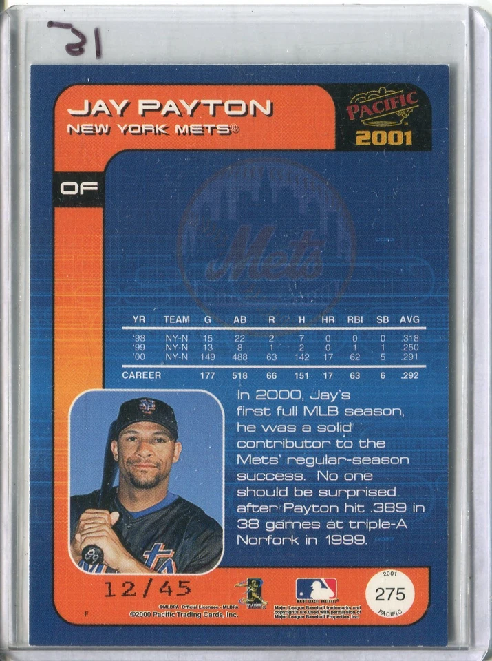 (1) Jay Payton 2001 Pacific EXTREME LTD 12/45 RARE TOUGH! *FREE SHIPPIING*d - Image 2 of 2