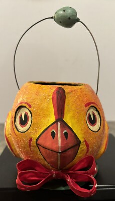 Dept 56 Paper Mache Easter Chick Treat Candy Bucket Pail