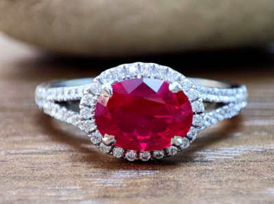 925 Silver Split Shank Band East West Oval Cut Birthstone Ring Bridesmaid Gift