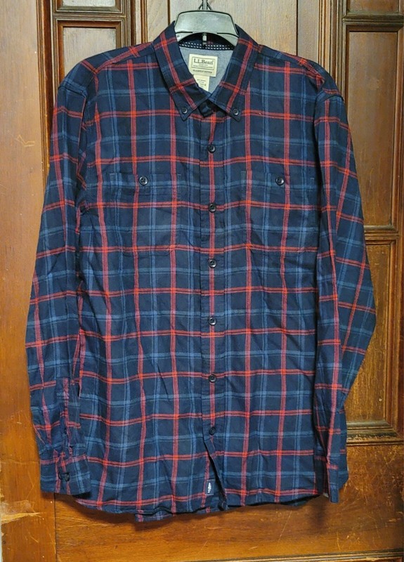 L L Bean Rangeley Flannel Shirt Mens Slightly Fitted Window Pane Plaid-Medium