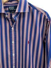 Polo Ralph Lauren Button Up Shirt Regent Classic Fit Blue Red Stripe 16 1/2 Lrg