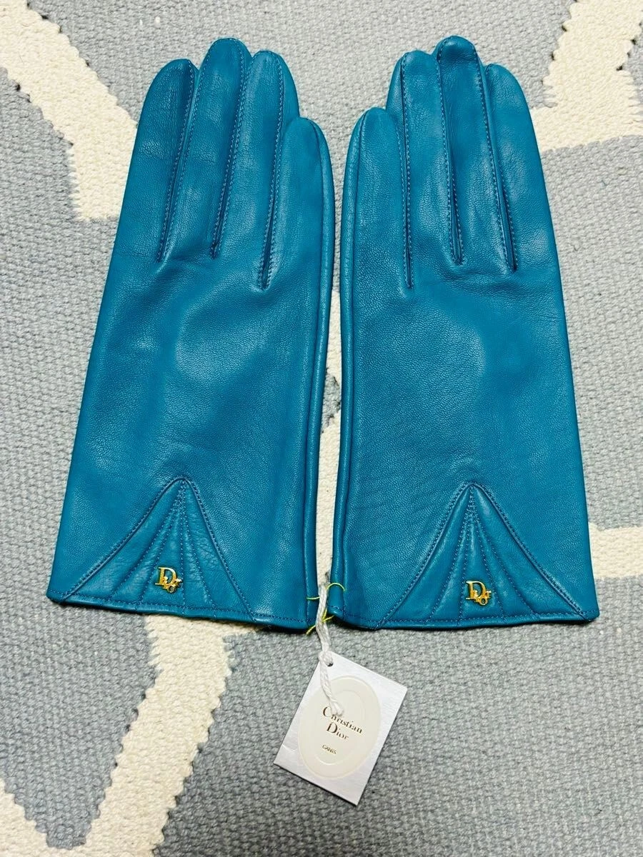 Authentique Christian Dior gants vintage cuir bleu deadstock pas utilisé