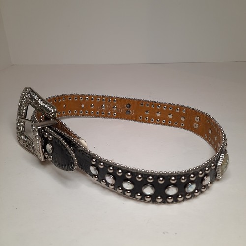 Nocona Belt Girls 20" Black Rhinestones Cross Silver Tone - Picture 5 of 17