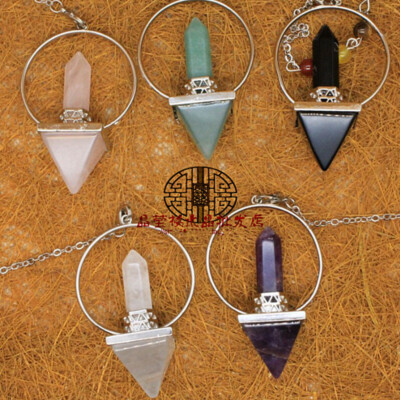 5pcs Wholesale Natural Mixed Stone Pyramid of Hexagonal Column Pendant Bead