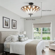 Stained Glass Flush Mount Ceiling Lamp Retro Conical Ceiling Light Fixture 110V